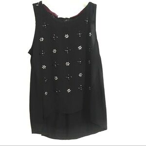 Rewind Black Tank Top Flowy Lace & Rhinestone Small